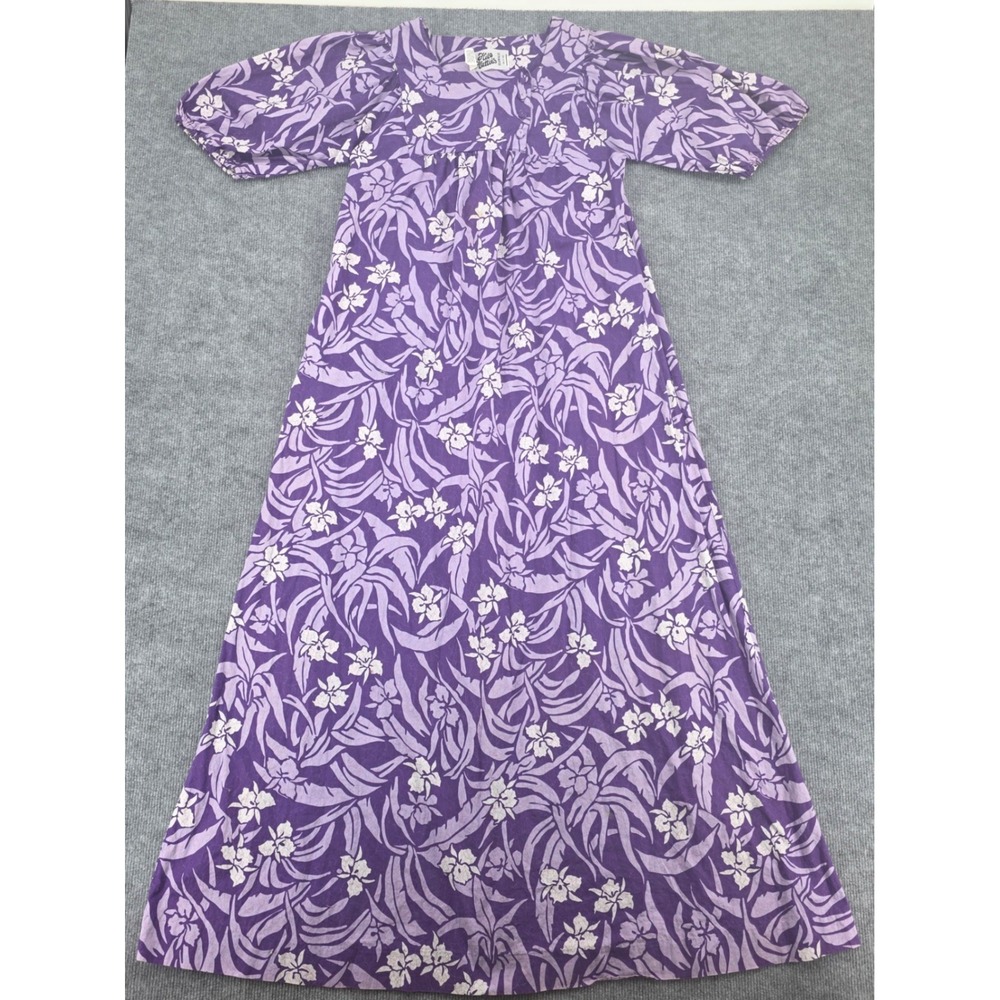 Hilo Hattie Vintage Purple Floral Muumuu Maxi Dress Hawaii Cotton Womens Medium